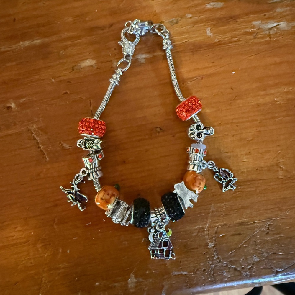 Halloween Charm Bracelet with Orange and Black Beads